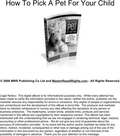 Product picture How To Pick A Pet For Your Child